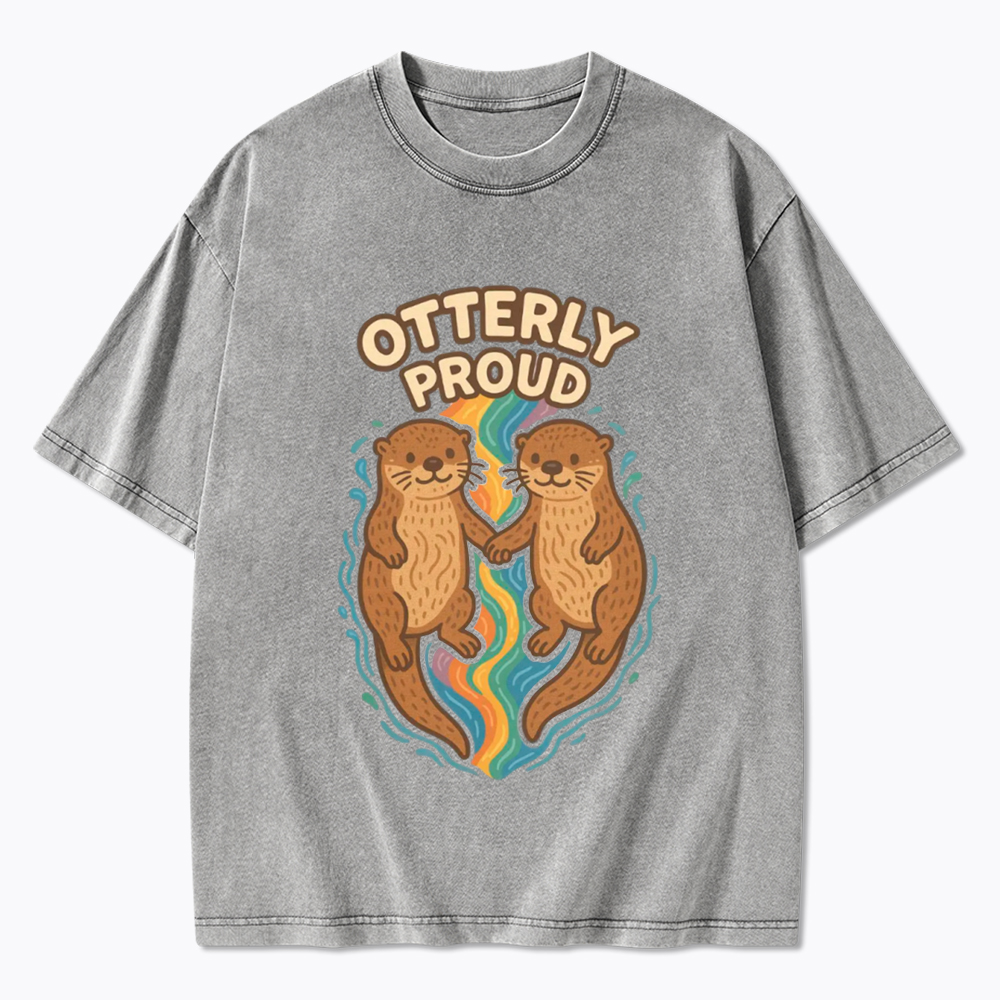 Cute Otter Gay Couple Washed T-Shirt