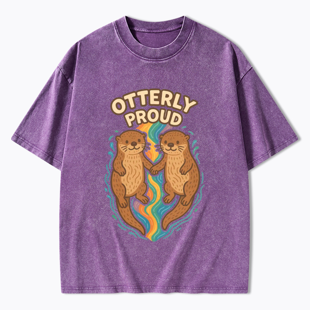 Cute Otter Gay Couple Washed T-Shirt