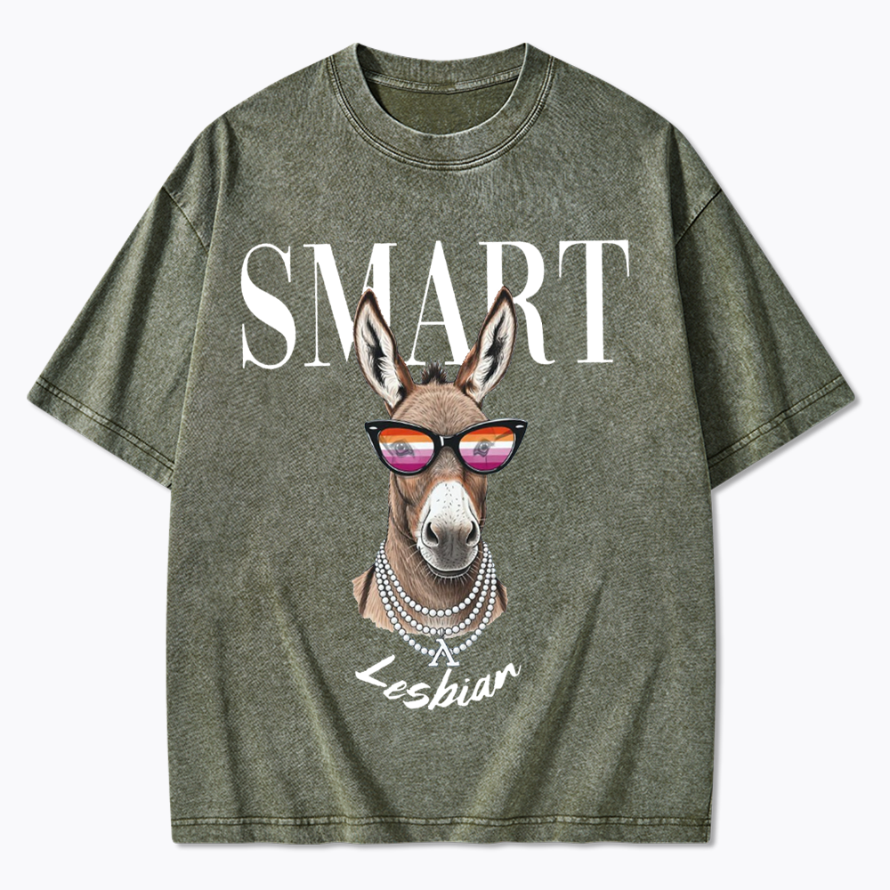 Smart Ass Lesbian Donkey Washed T-Shirt