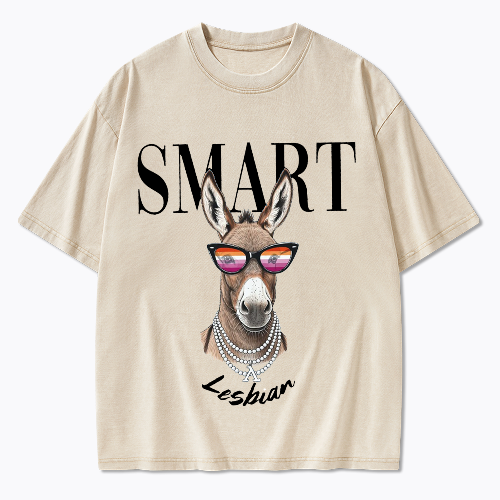 Smart Ass Lesbian Donkey Washed T-Shirt