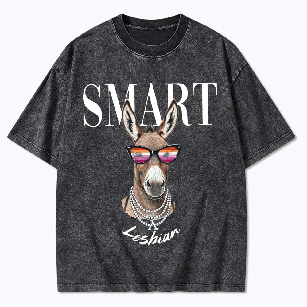 Smart Ass Lesbian Donkey Washed T-Shirt