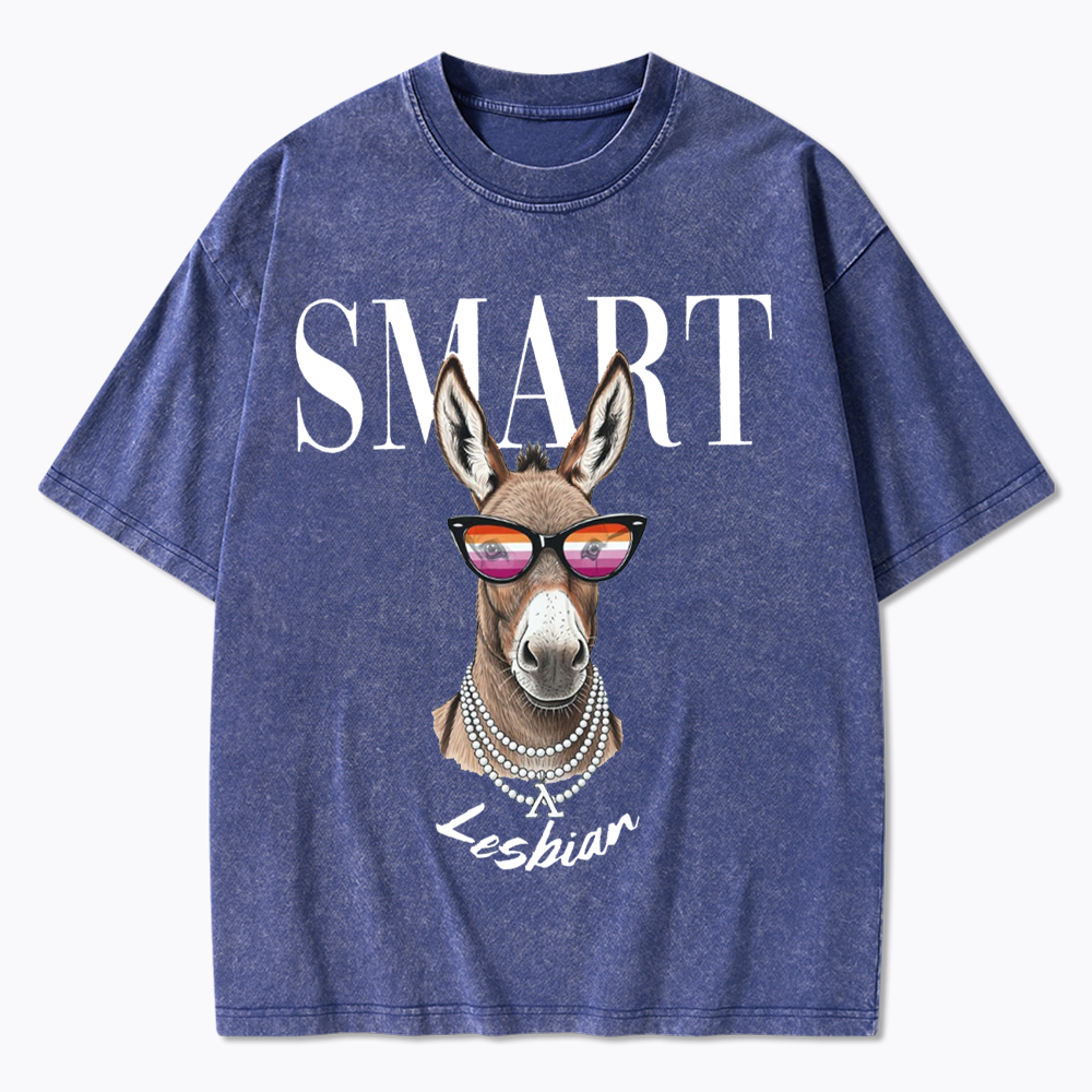 Smart Ass Lesbian Donkey Washed T-Shirt