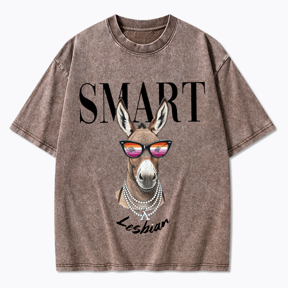 Smart Ass Lesbian Donkey Washed T-Shirt