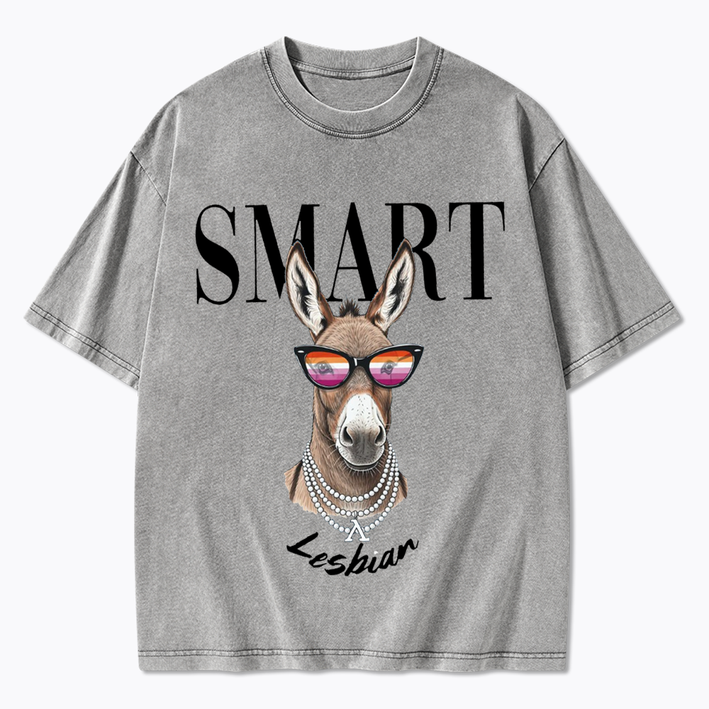 Smart Ass Lesbian Donkey Washed T-Shirt
