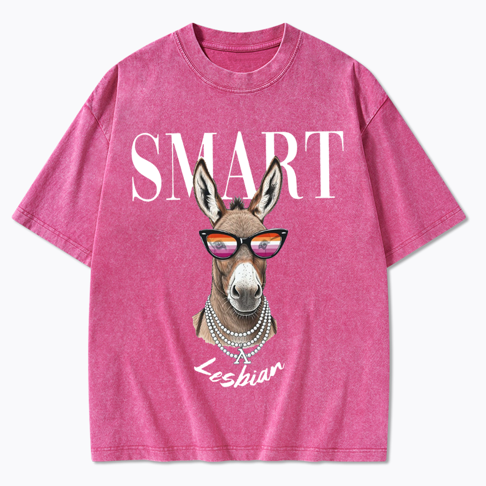 Smart Ass Lesbian Donkey Washed T-Shirt
