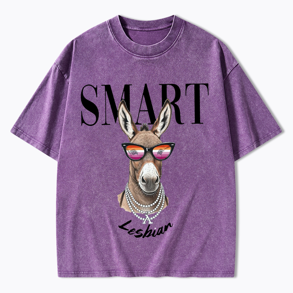 Smart Ass Lesbian Donkey Washed T-Shirt