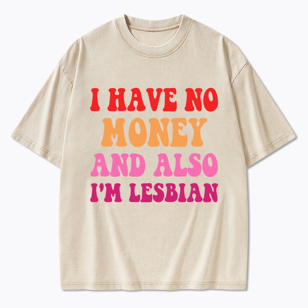 I Have No Money And Also I'm Lesbian Funny LGBT Washed T-Shirt