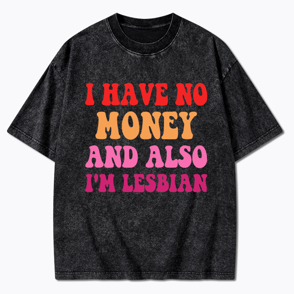 I Have No Money And Also I'm Lesbian Funny LGBT Washed T-Shirt