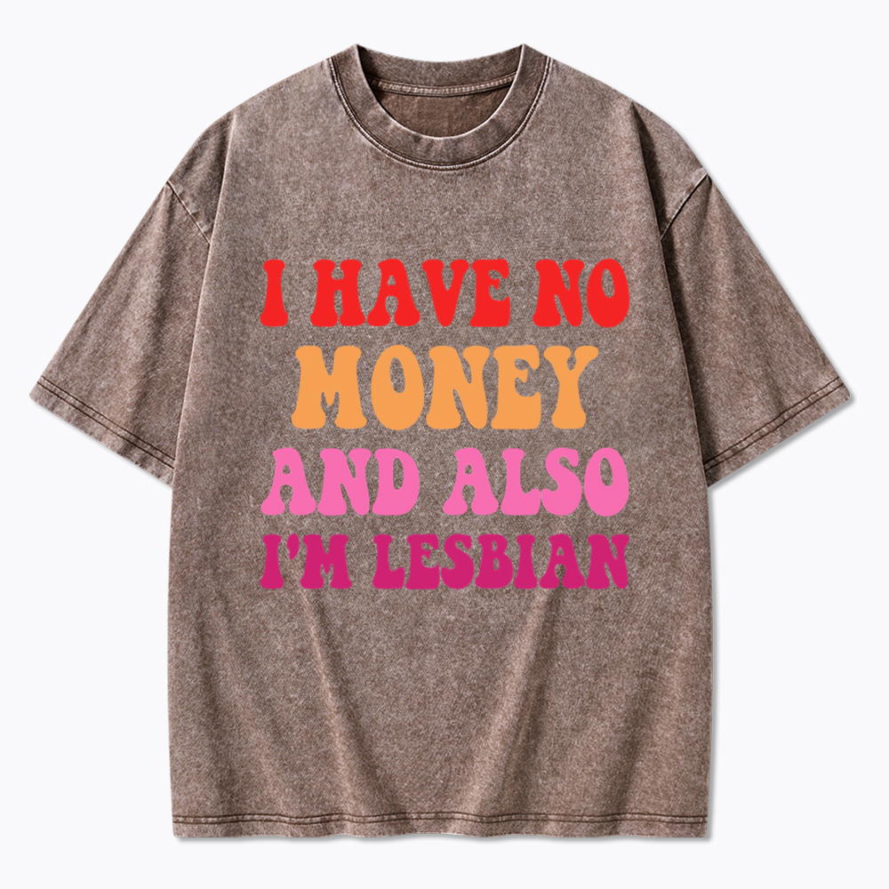 I Have No Money And Also I'm Lesbian Funny LGBT Washed T-Shirt