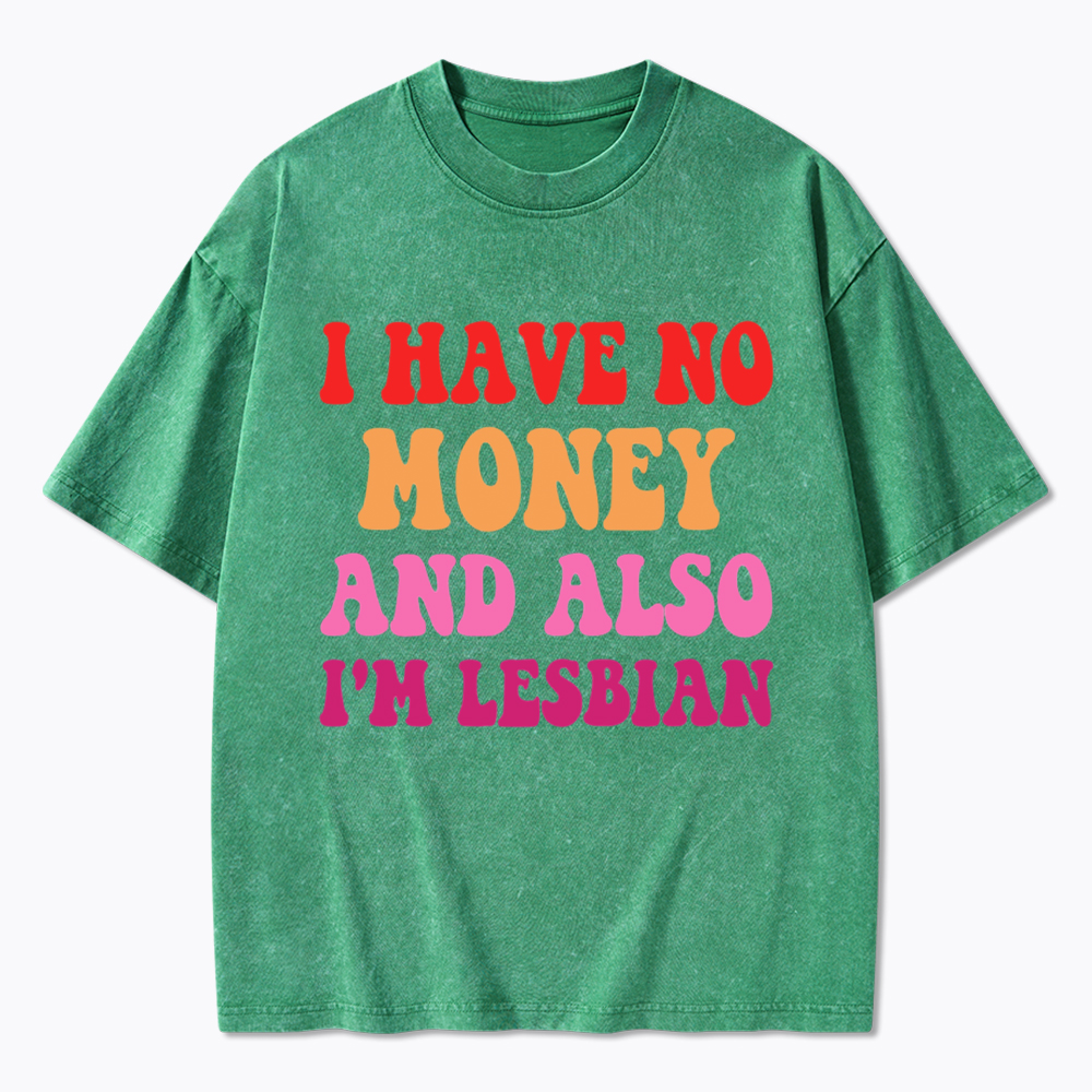 I Have No Money And Also I'm Lesbian Funny LGBT Washed T-Shirt
