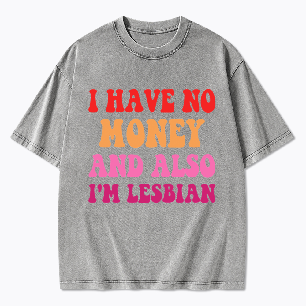 I Have No Money And Also I'm Lesbian Funny LGBT Washed T-Shirt