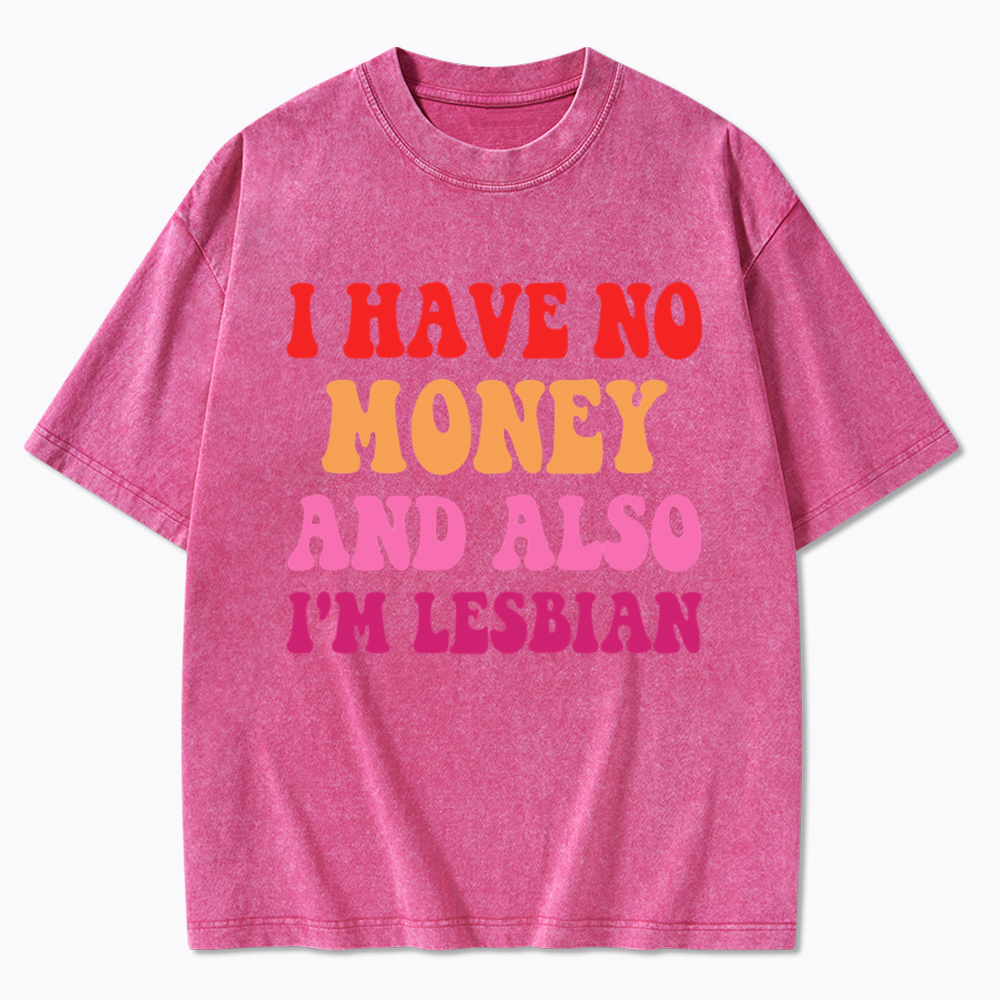 I Have No Money And Also I'm Lesbian Funny LGBT Washed T-Shirt