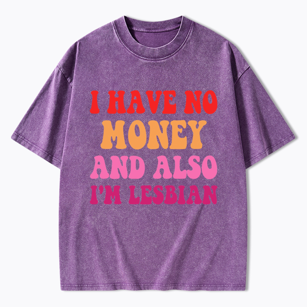 I Have No Money And Also I'm Lesbian Funny LGBT Washed T-Shirt