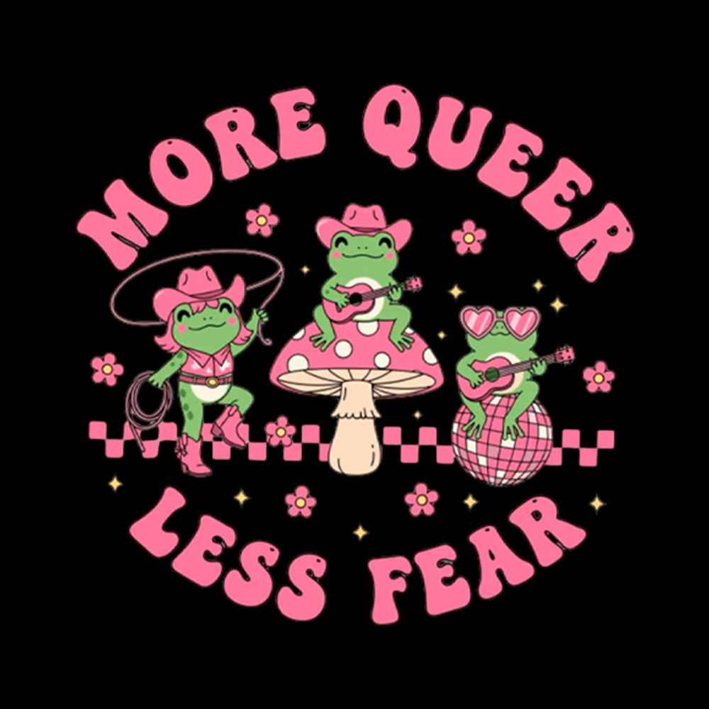 More Queer Less Fear Cute Frog Gay Washed T-Shirt