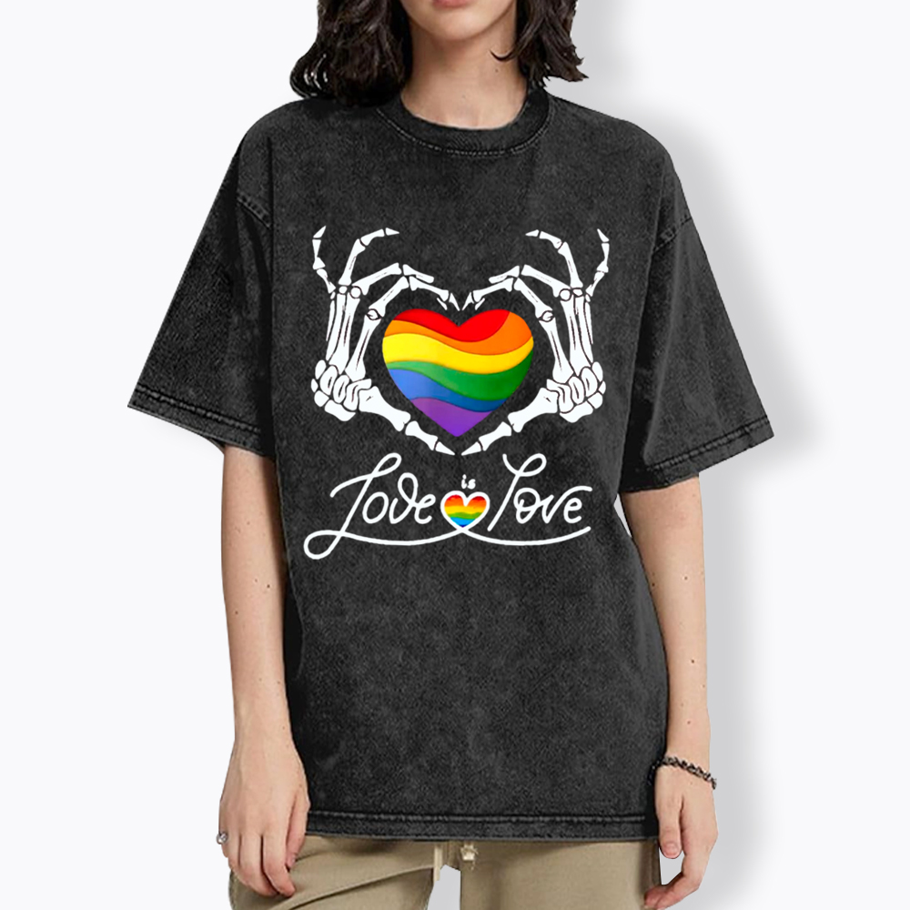 Love Is Love Skeleton Hands Washed T-Shirt