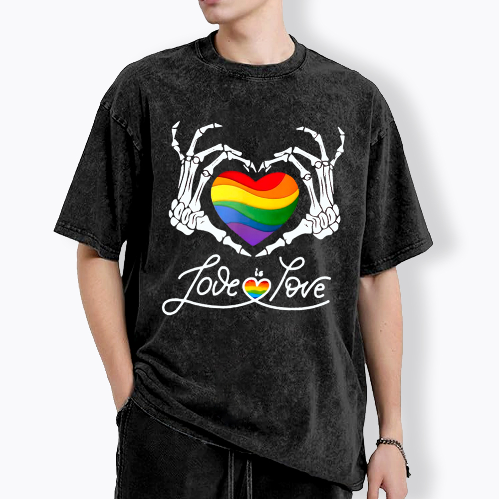 Love Is Love Skeleton Hands Washed T-Shirt