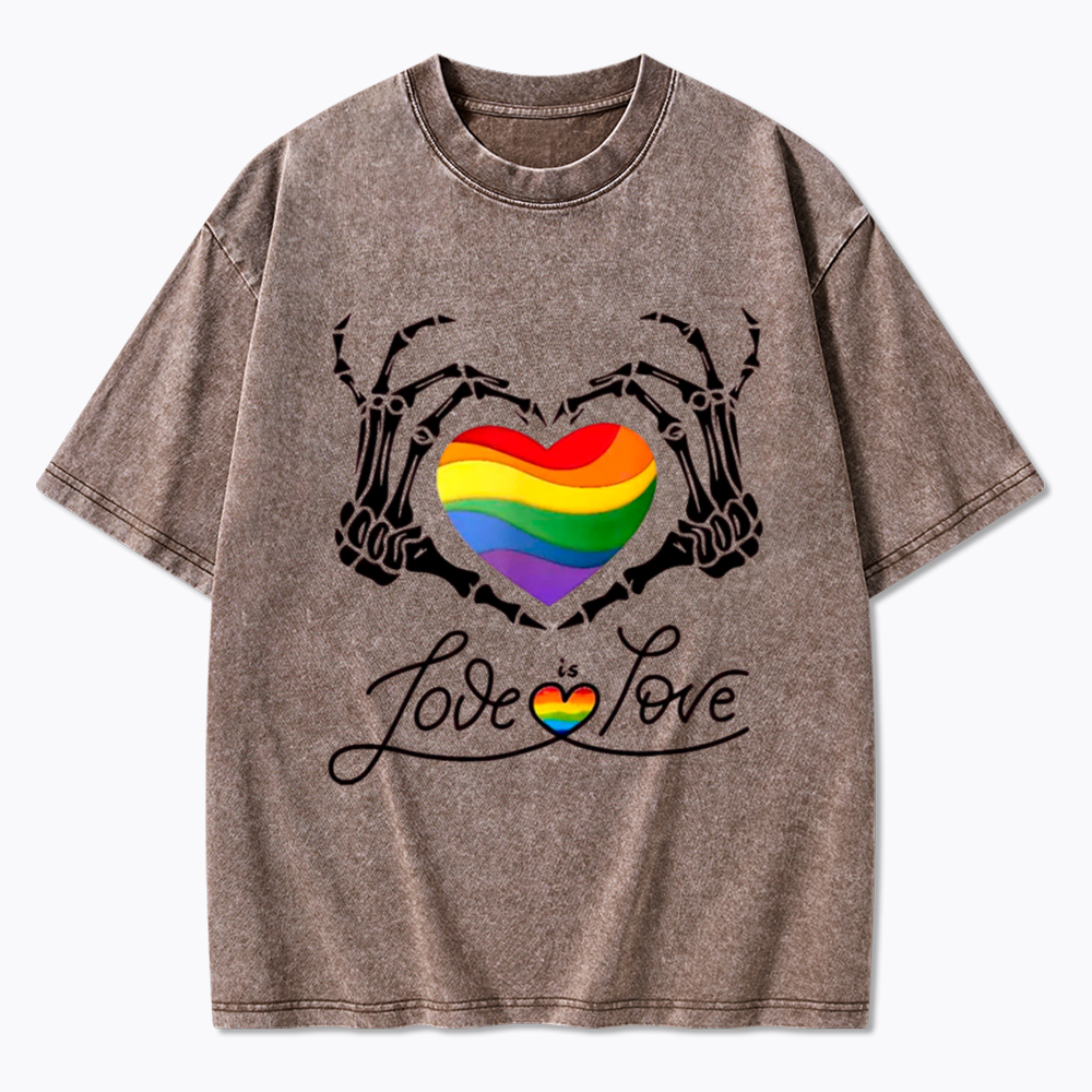 Love Is Love Skeleton Hands Washed T-Shirt