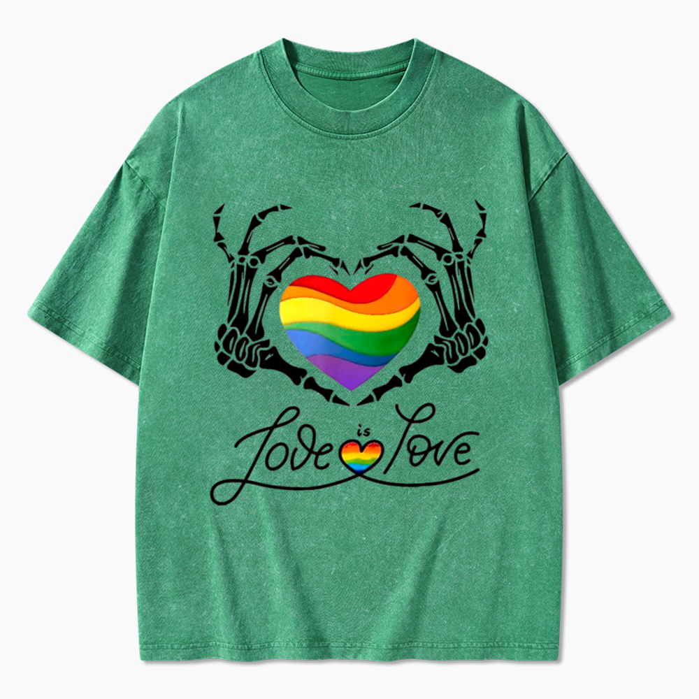 Love Is Love Skeleton Hands Washed T-Shirt