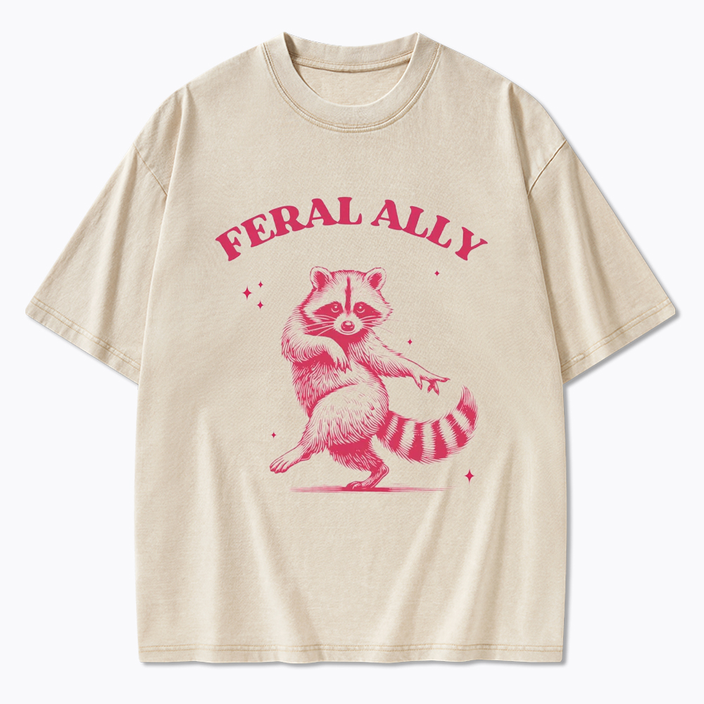 Feral Ally Funny Racoon LGBTQ Pride Washed T-Shirt