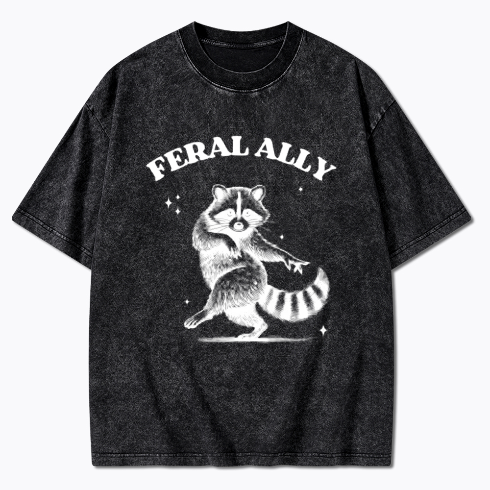 Feral Ally Funny Racoon LGBTQ Pride Washed T-Shirt