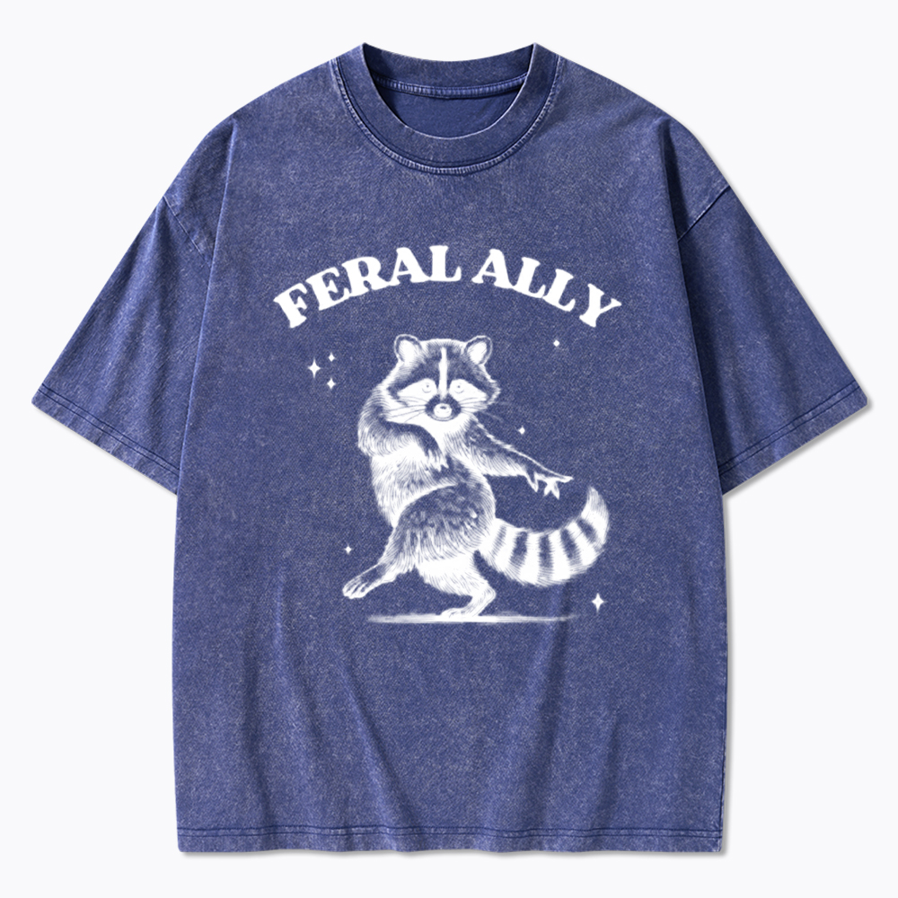 Feral Ally Funny Racoon LGBTQ Pride Washed T-Shirt