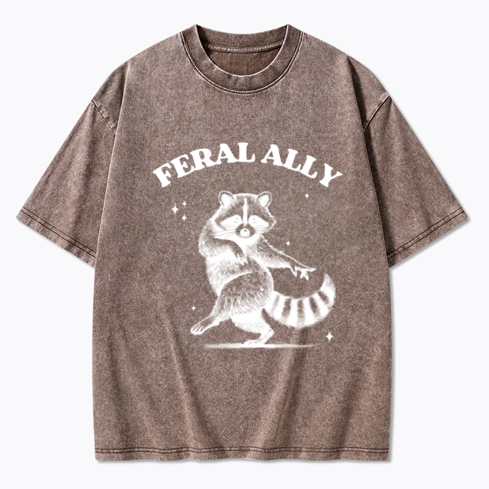 Feral Ally Funny Racoon LGBTQ Pride Washed T-Shirt