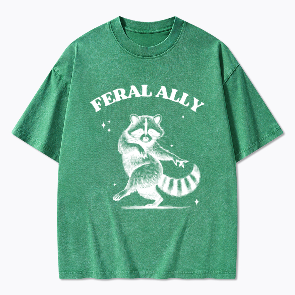 Feral Ally Funny Racoon LGBTQ Pride Washed T-Shirt