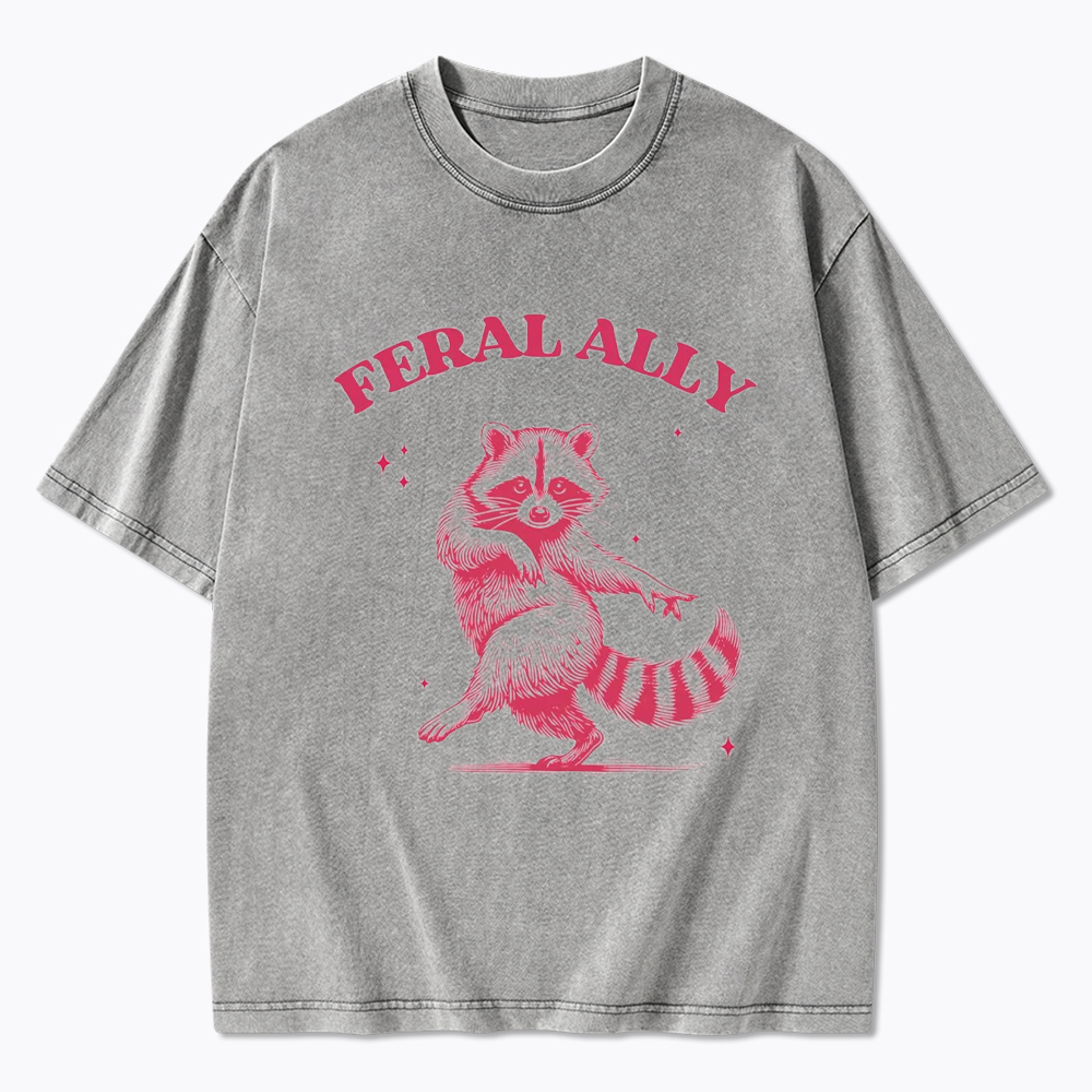 Feral Ally Funny Racoon LGBTQ Pride Washed T-Shirt