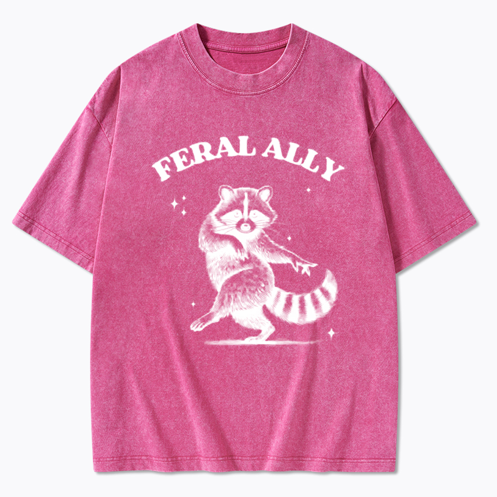 Feral Ally Funny Racoon LGBTQ Pride Washed T-Shirt