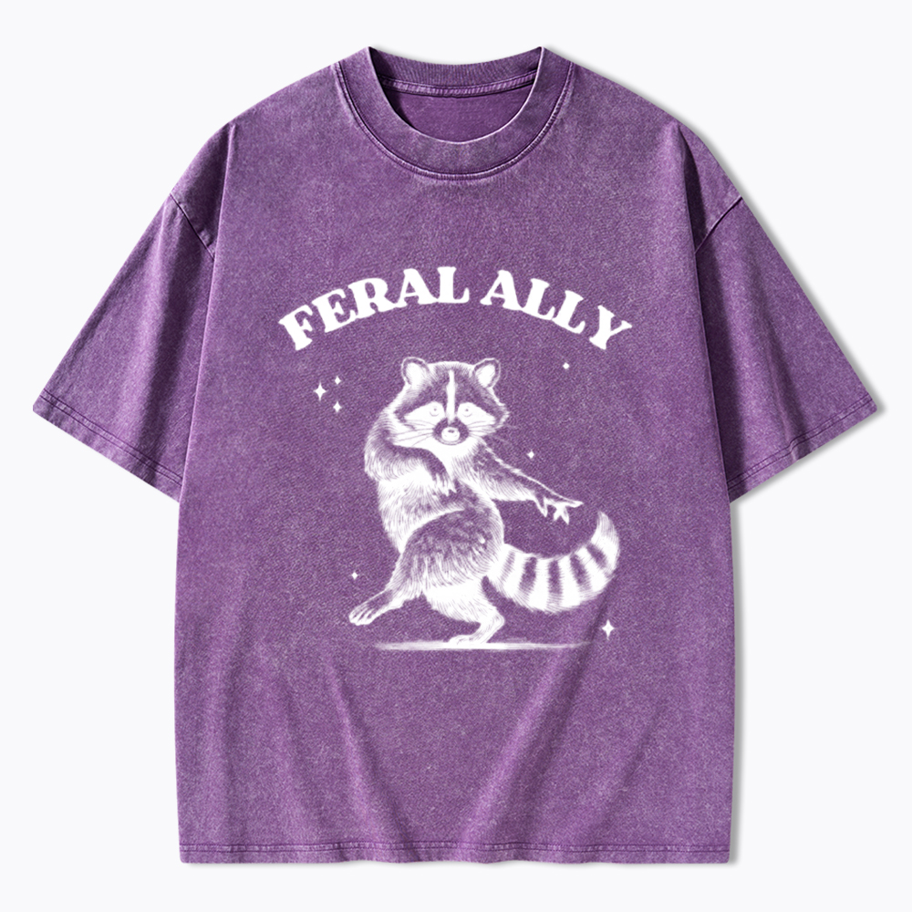 Feral Ally Funny Racoon LGBTQ Pride Washed T-Shirt