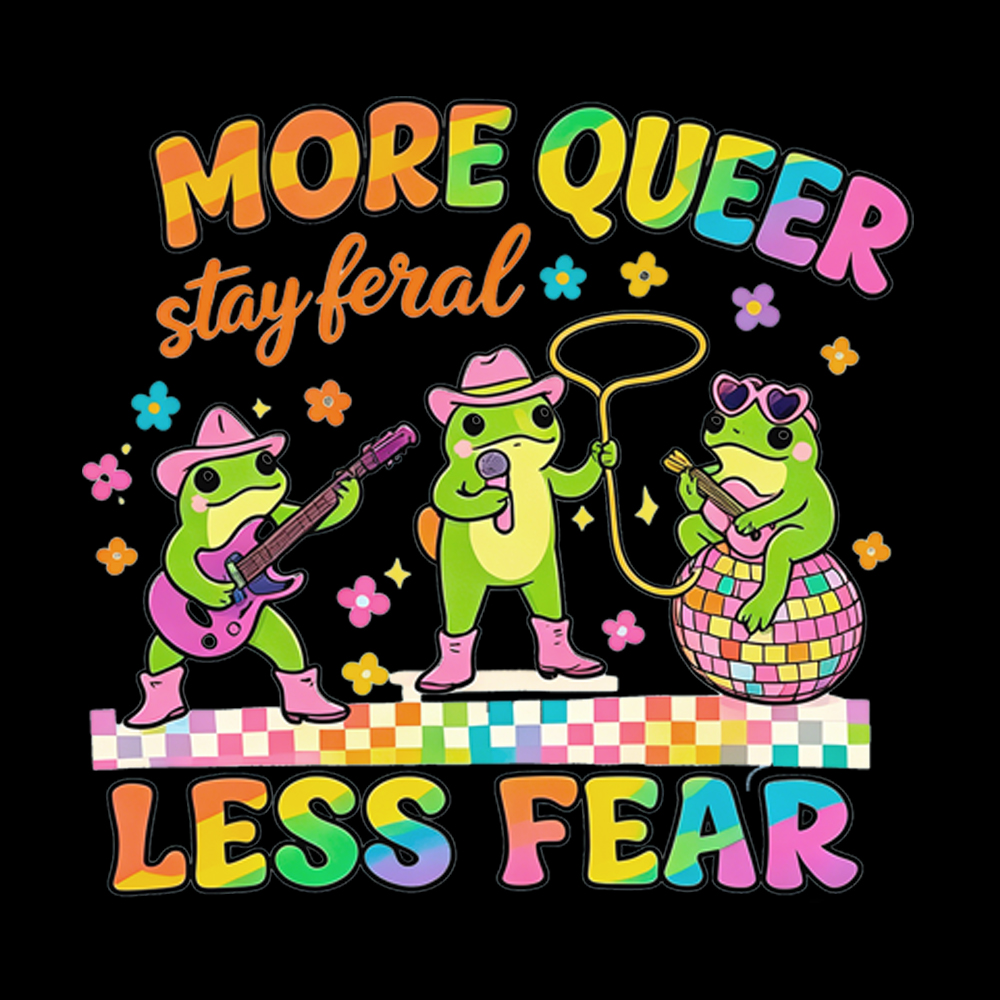 More Queer Less Fear Cute Frog Gay Washed T-Shirt
