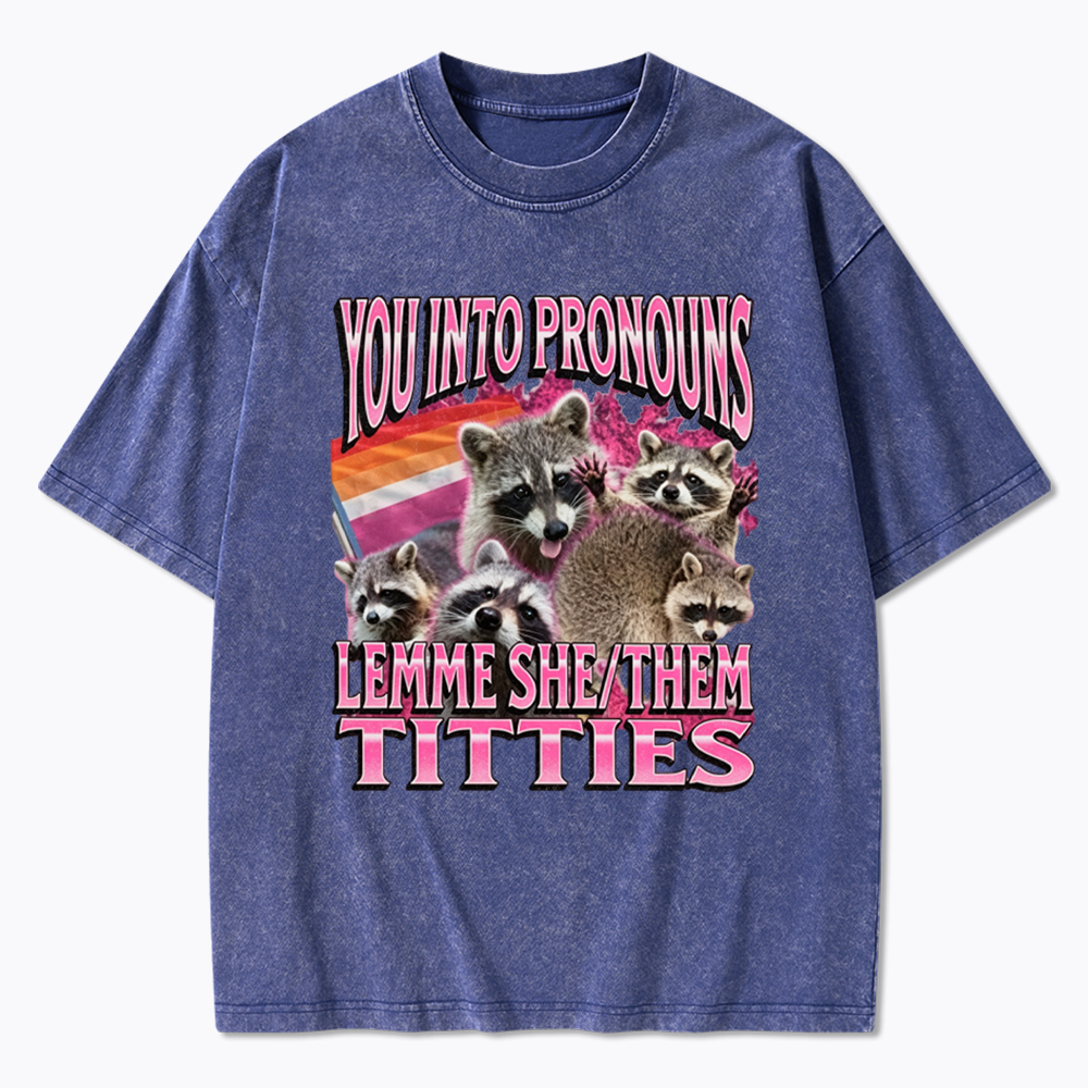 You Into Pronouns Funny Raccoon Meme Washed T-Shirt