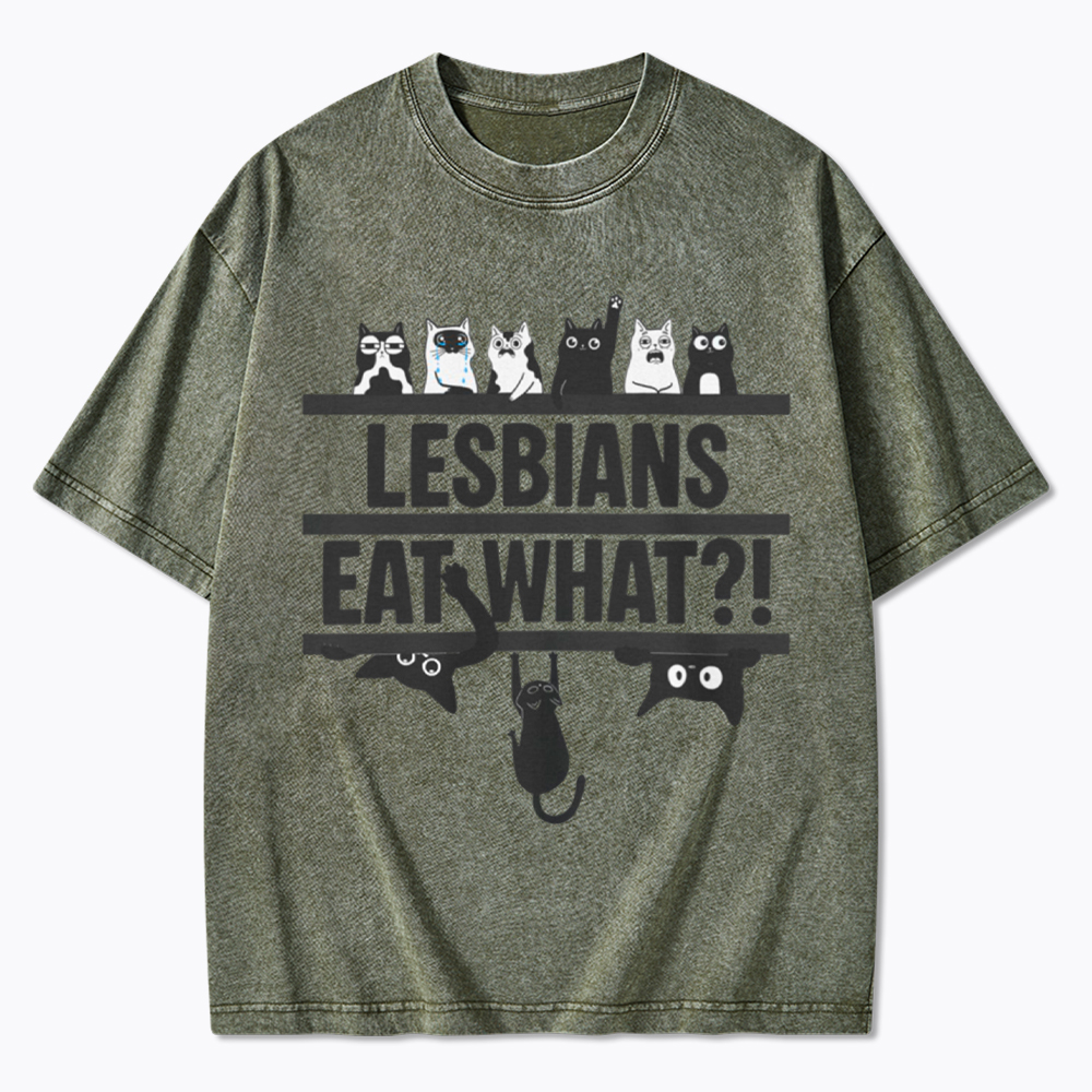 Lesbians Eat What! Funny Cat Washed T-Shirt