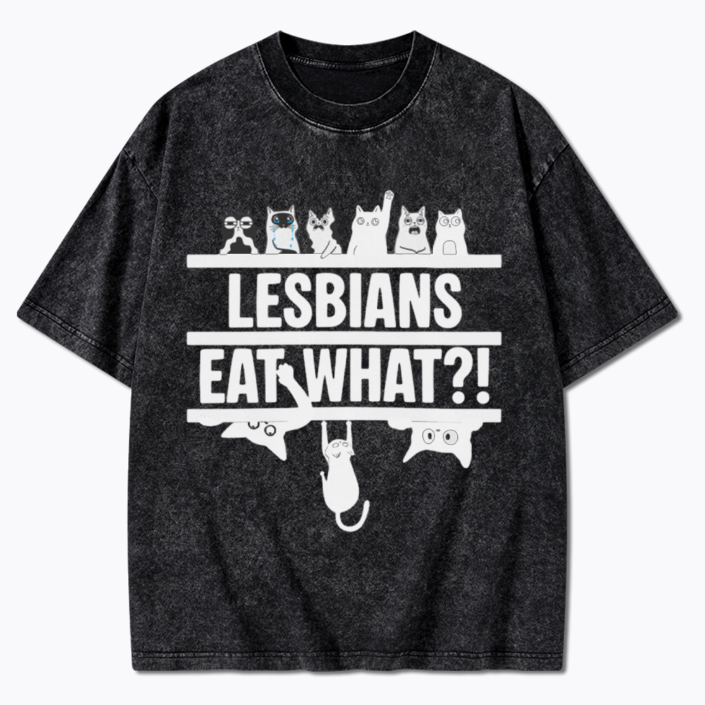 Lesbians Eat What! Funny Cat Washed T-Shirt