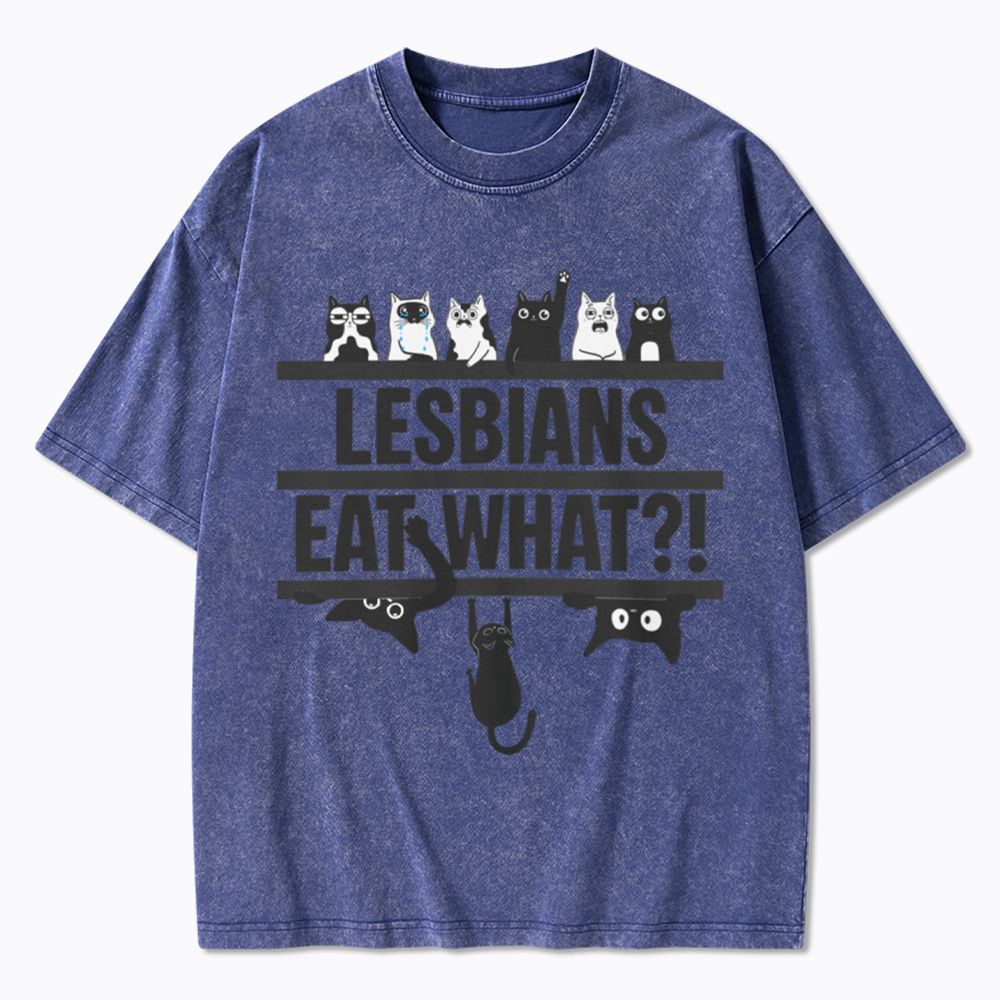 Lesbians Eat What! Funny Cat Washed T-Shirt
