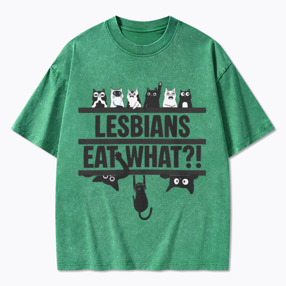 Lesbians Eat What! Funny Cat Washed T-Shirt