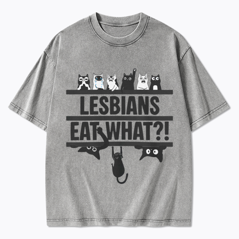 Lesbians Eat What! Funny Cat Washed T-Shirt