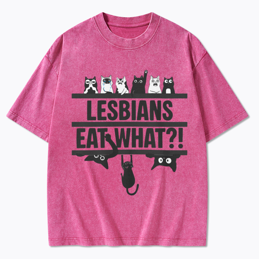 Lesbians Eat What! Funny Cat Washed T-Shirt