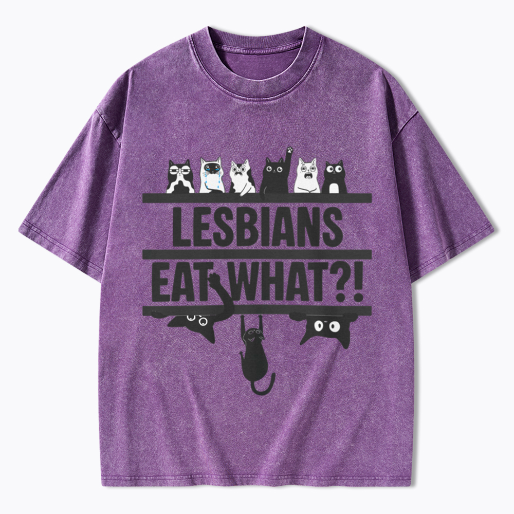 Lesbians Eat What! Funny Cat Washed T-Shirt