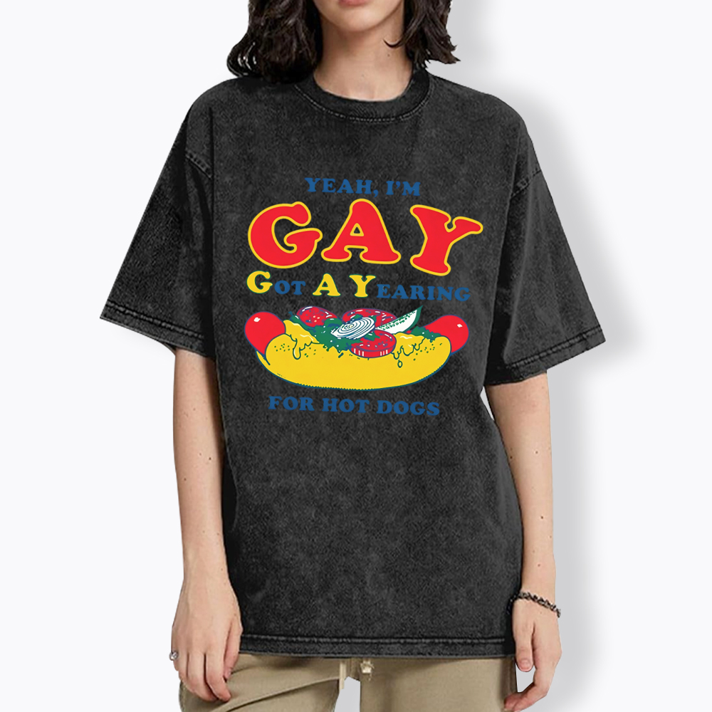 Hot Dog Yearning Washed T-Shirt