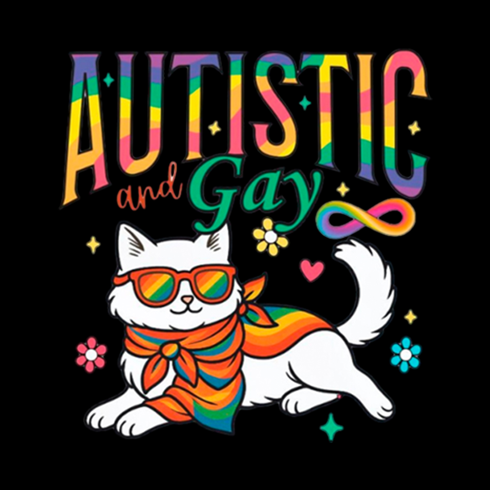 Autistic and Gay Cat Autism Awareness Washed T-Shirt
