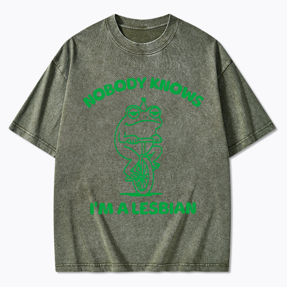 Nobody Knows I'm a Lesbian Frog Washed T-Shirt