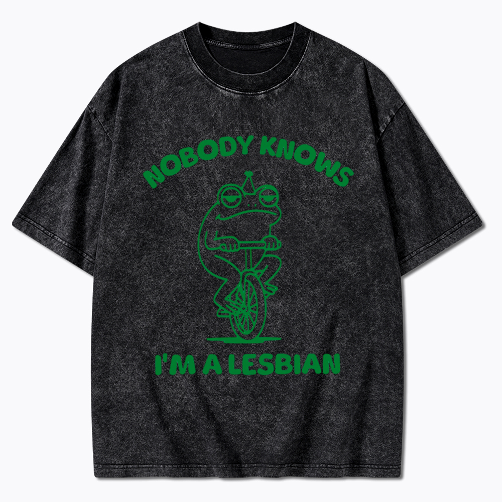 Nobody Knows I'm a Lesbian Frog Washed T-Shirt