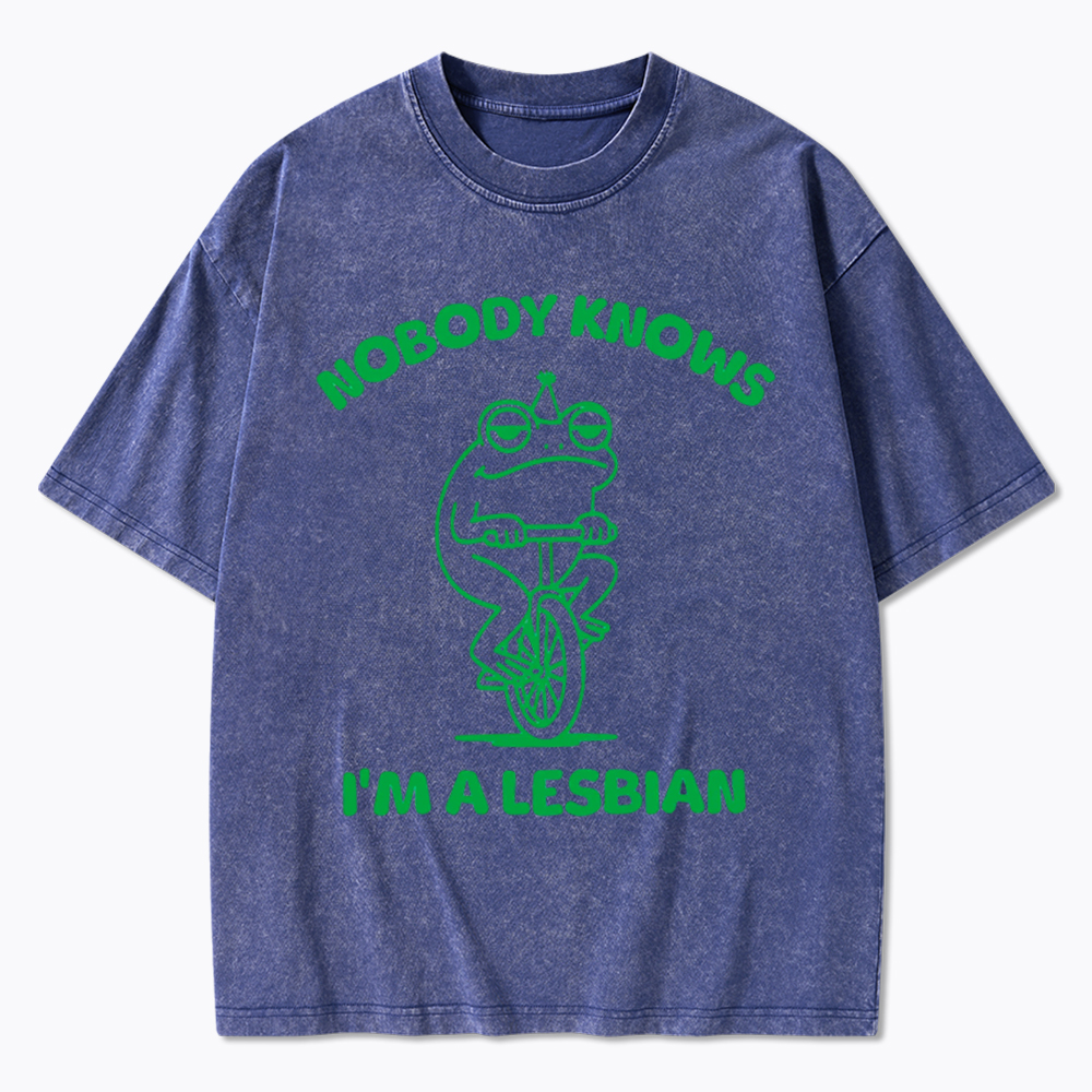 Nobody Knows I'm a Lesbian Frog Washed T-Shirt