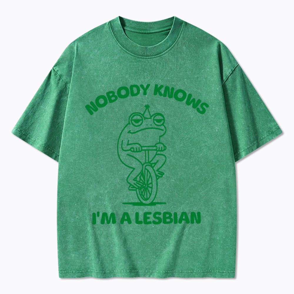 Nobody Knows I'm a Lesbian Frog Washed T-Shirt
