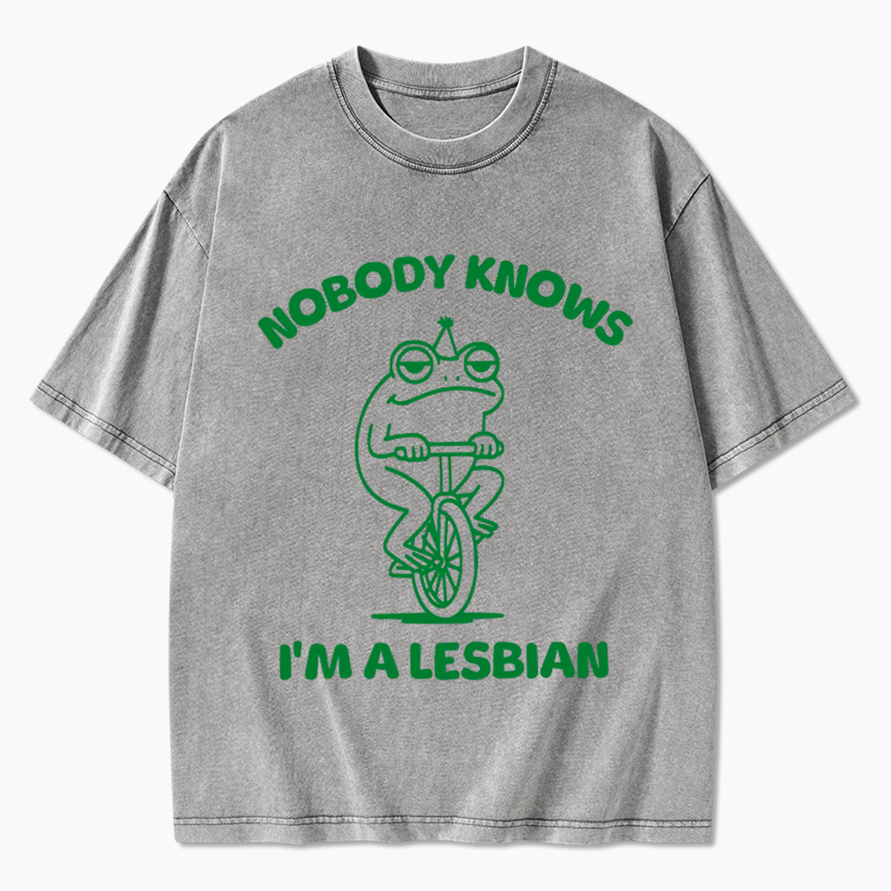 Nobody Knows I'm a Lesbian Frog Washed T-Shirt