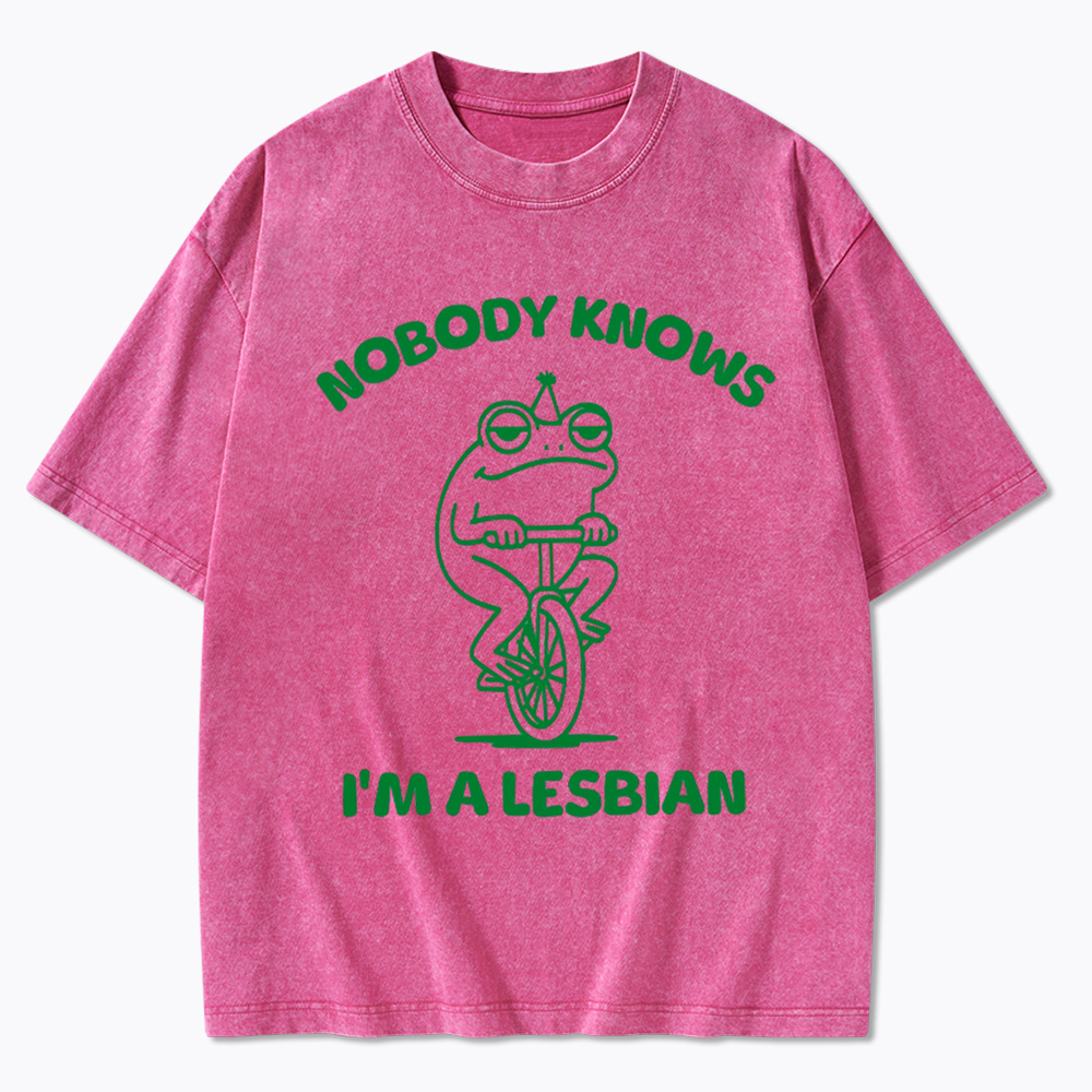 Nobody Knows I'm a Lesbian Frog Washed T-Shirt