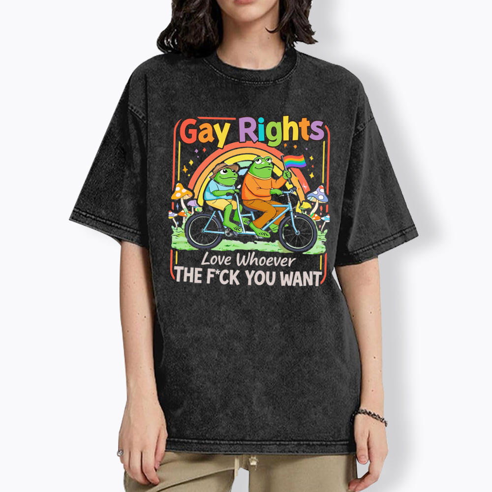 Frog Gay Rights Love Whoever You Want Washed T-Shirt