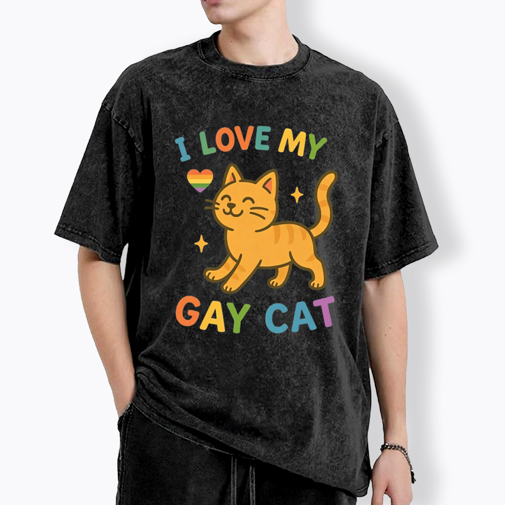 I Love My Gay Cat Washed T-Shirt