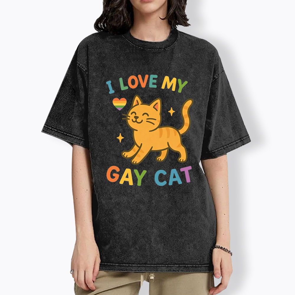 I Love My Gay Cat Washed T-Shirt